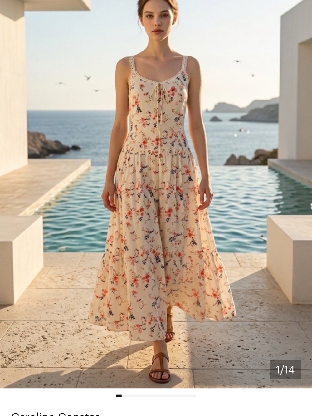 Caroline Constas Tuckernuck cotton cream floral midi dress size M